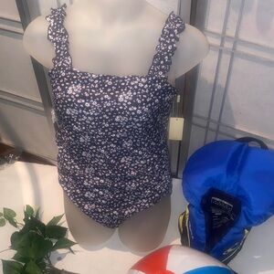 Navy Floral Ruffle-Strap One-Piece Swimsuit by